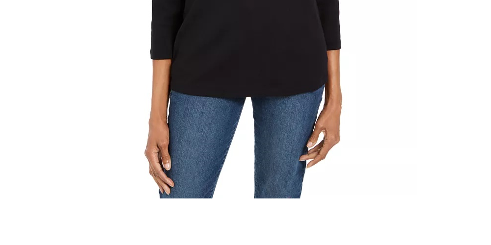 Karen Scott Women's Petite Embellished 3/4-Sleeve Top Black Size PS/M