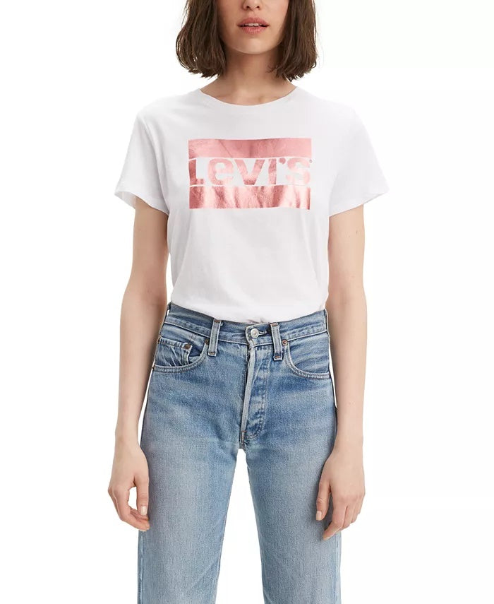 Levi's Women's Rose Gold Logo T-Shirt White Size Medium