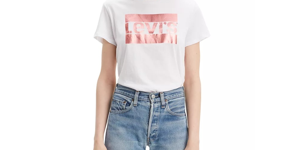 Levi's Women's Rose Gold Logo T-Shirt White Size Medium