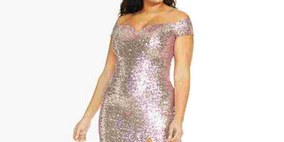 B Darlin Women's Trendy Plus Size Off The Shoulder Sequined Gown Pink Size 14