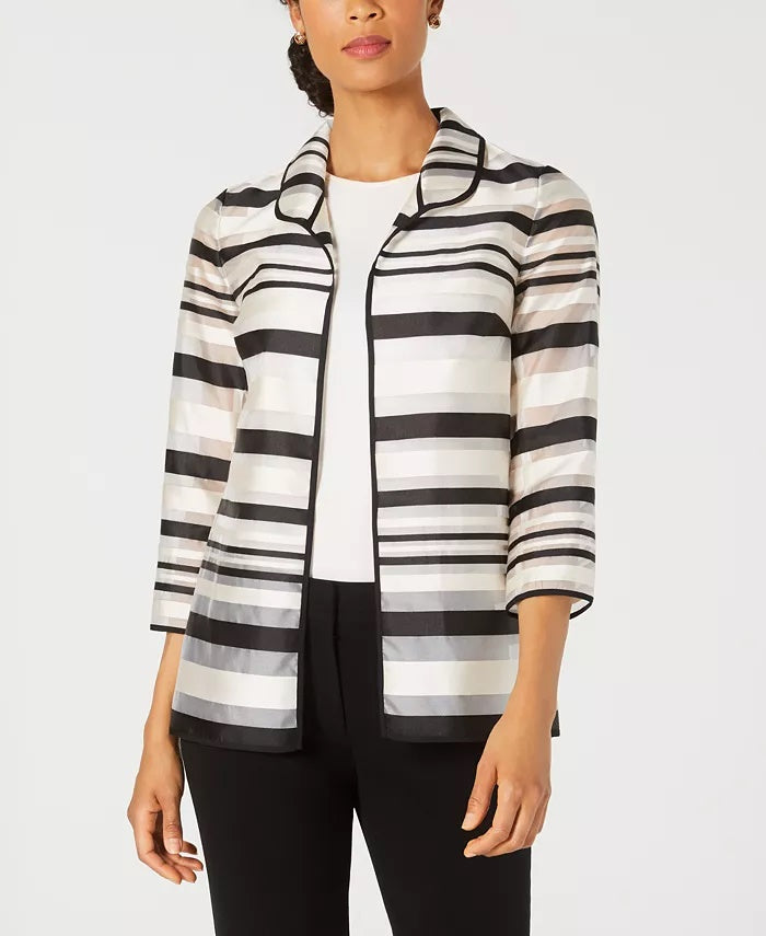 Kasper Women's Petite Shadow-Stripe Jacket Charcoal Size 8 Petite