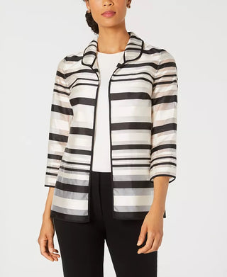 Kasper Women's Petite Shadow-Stripe Jacket Charcoal Size 8 Petite
