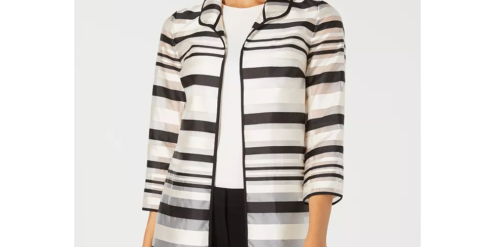 Kasper Women's Petite Shadow-Stripe Jacket Charcoal Size 8 Petite
