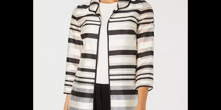 Kasper Women's Petite Shadow-Stripe Jacket Charcoal Size 8 Petite