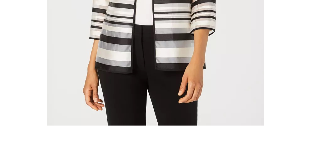 Kasper Women's Petite Shadow-Stripe Jacket Charcoal Size 8 Petite