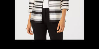 Kasper Women's Petite Shadow-Stripe Jacket Charcoal Size 8 Petite