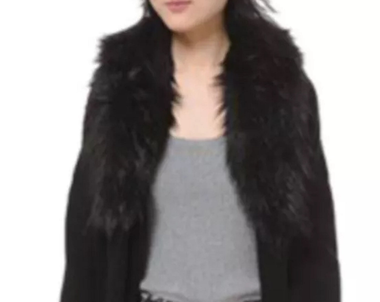 Michael Kors Women's Belted Faux Fur Collar Long Sleeve Open Cardigan Top Black Size X-Large