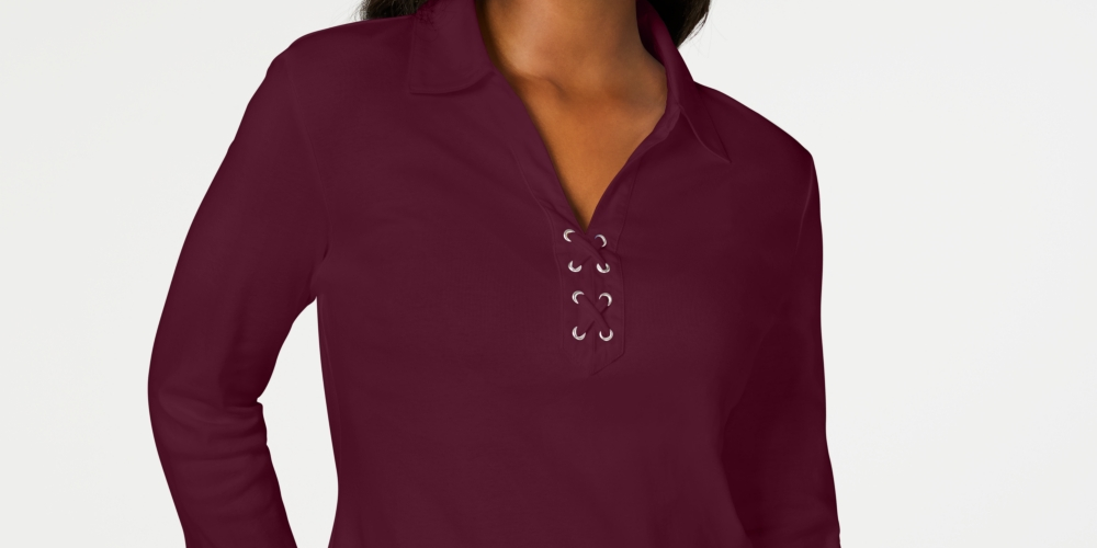 Karen Scott Women's Cotton Lace-Up Shirt Red Size X-Small