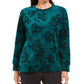 Karen Scott Women's Sport Printed Flocked Sweatshirt Green Size Medium