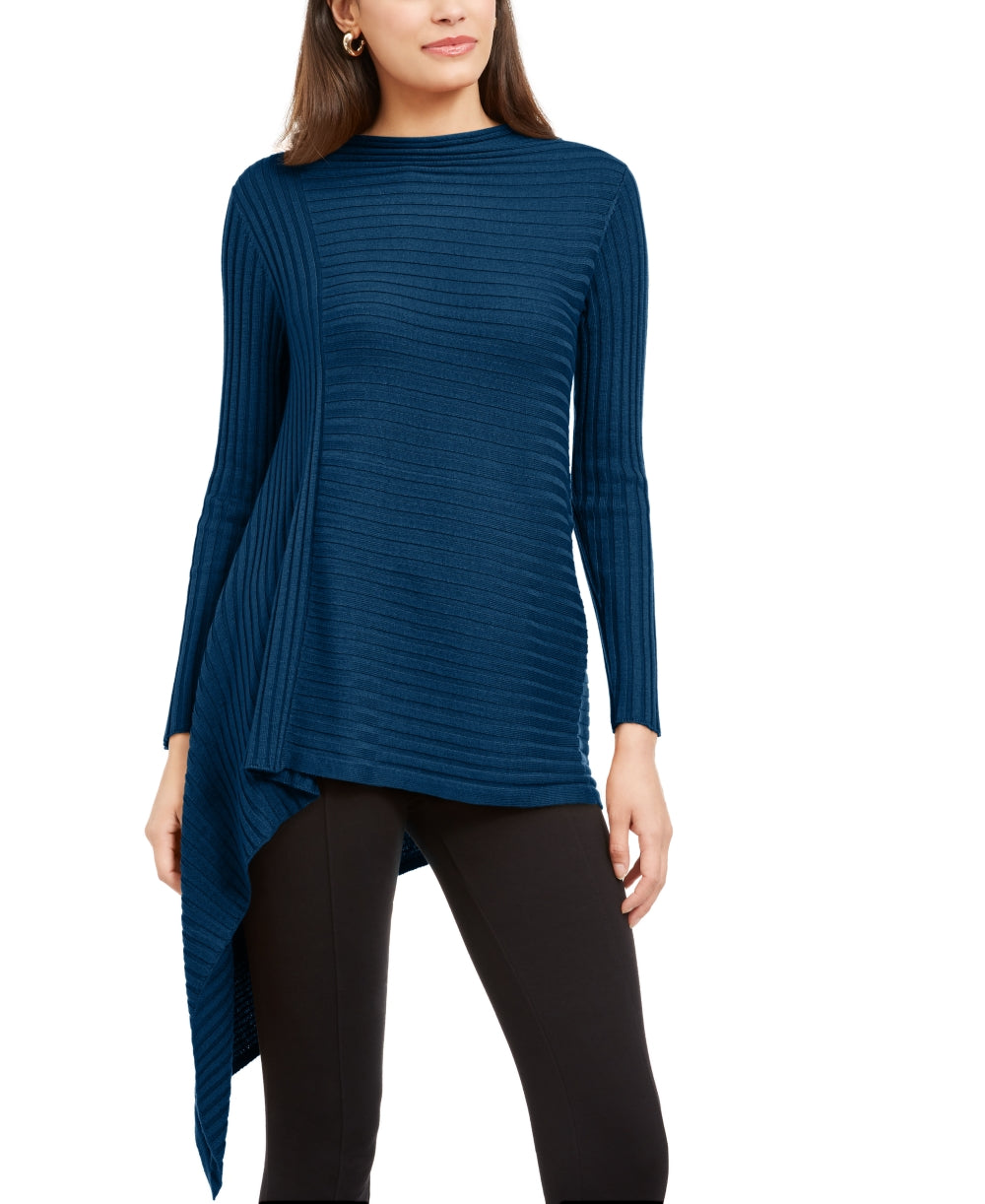 Alfani Women's Ribbed Asymmetrical Sweater Blue Size Large
