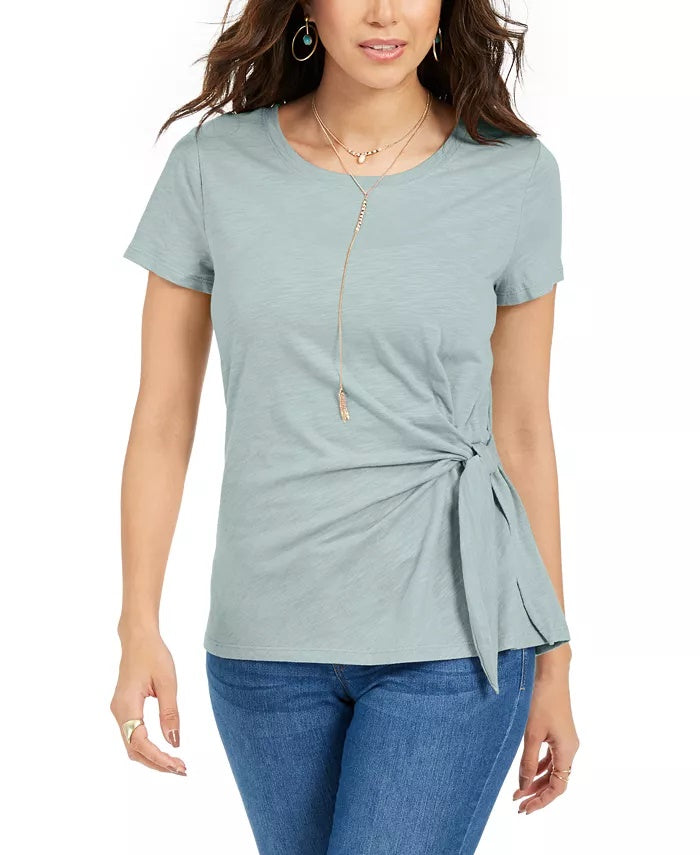 Style & Co Women's Side-Tie Top Blue Size X-Large