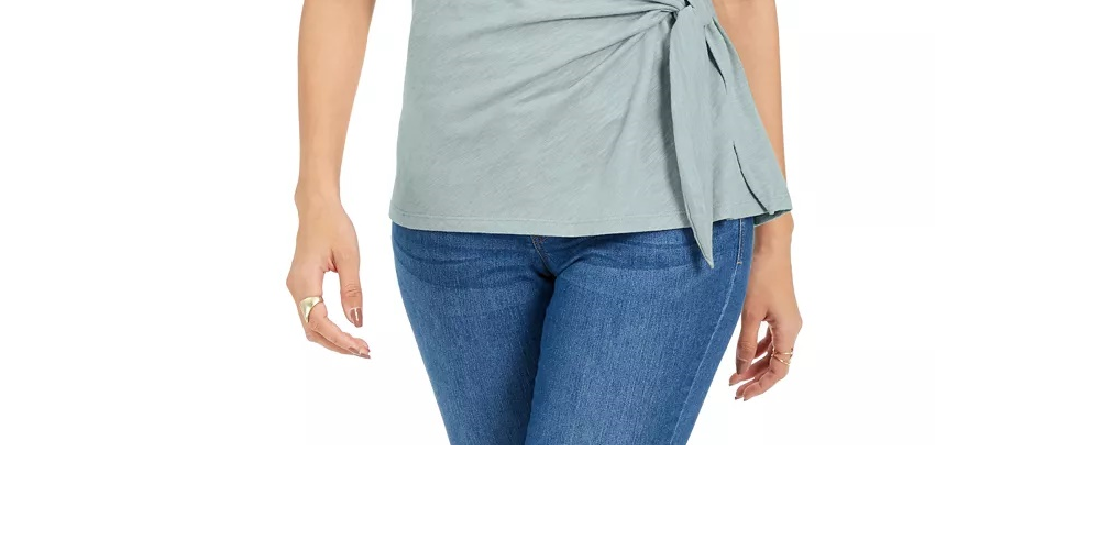 Style & Co Women's Side-Tie Top Blue Size X-Large