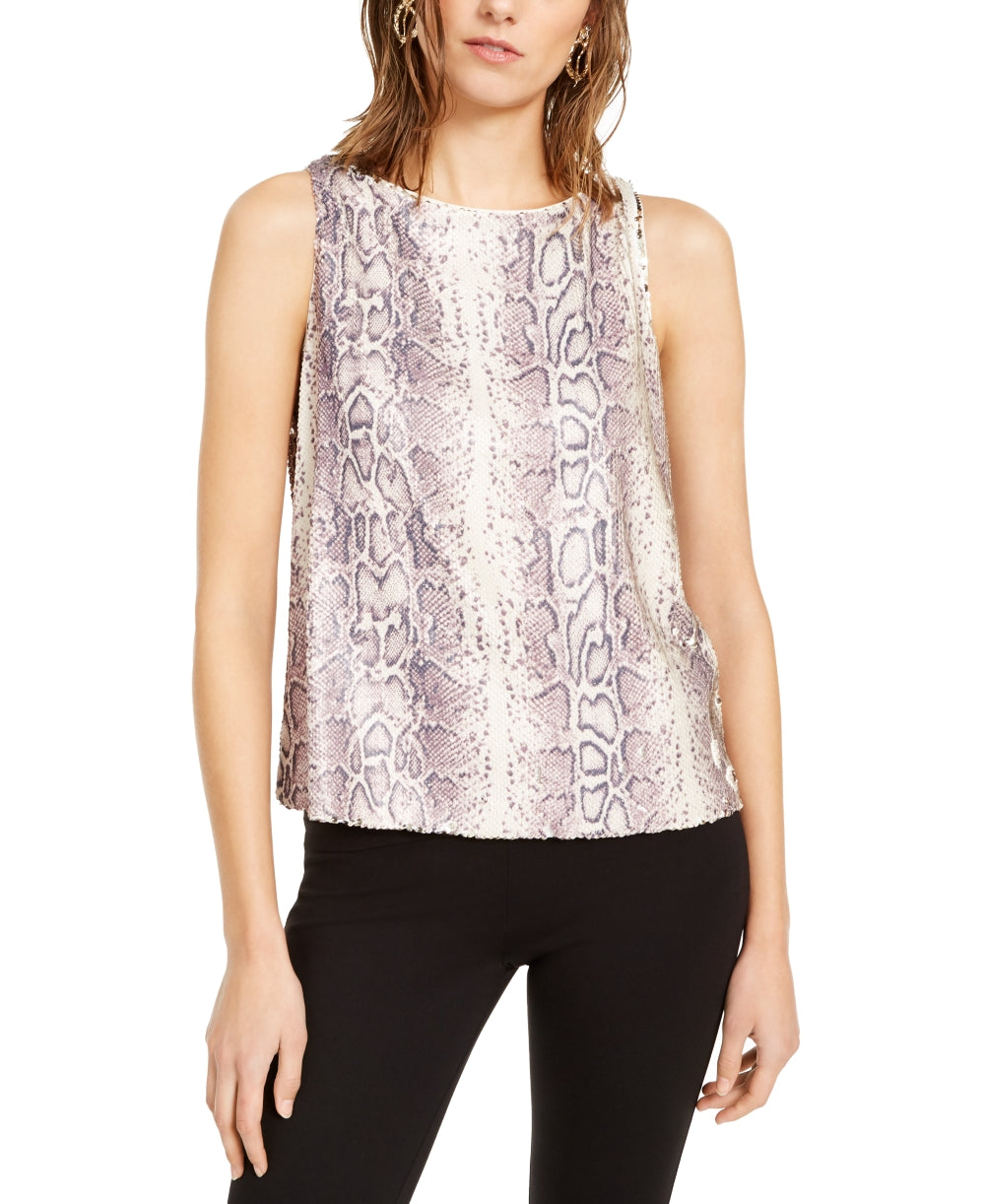INC International Concepts Women's Sequined Snake-Embossed Tank Top Pale Mauve Size XX-Large