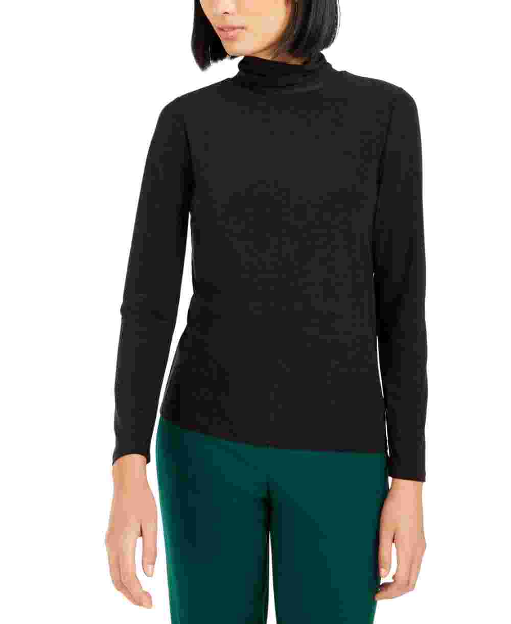 Bar III Women's Space Dye Long Sleeve Turtleneck Top Black Size Medium