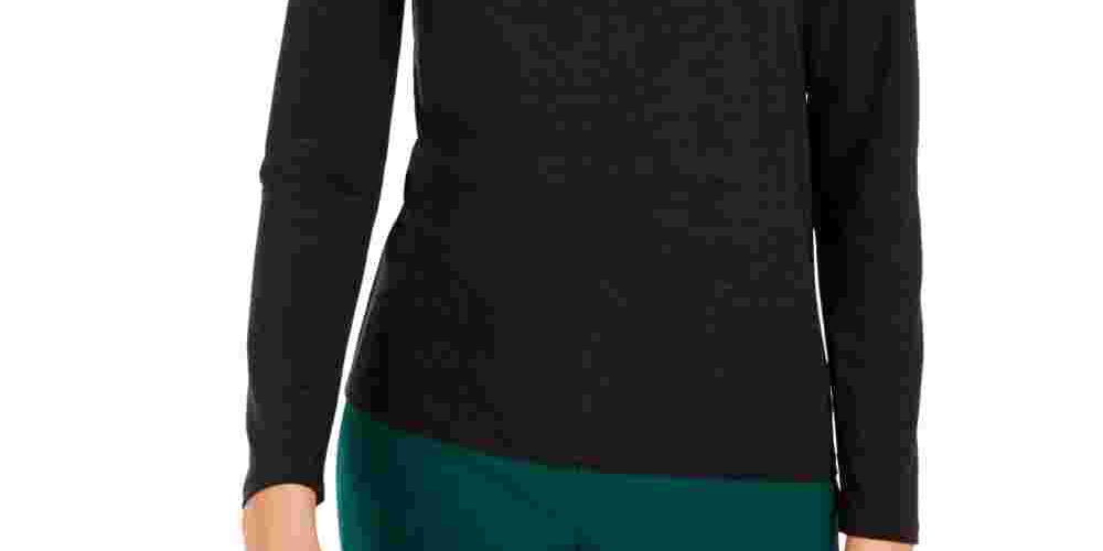 Bar III Women's Space Dye Long Sleeve Turtleneck Top Black Size Medium