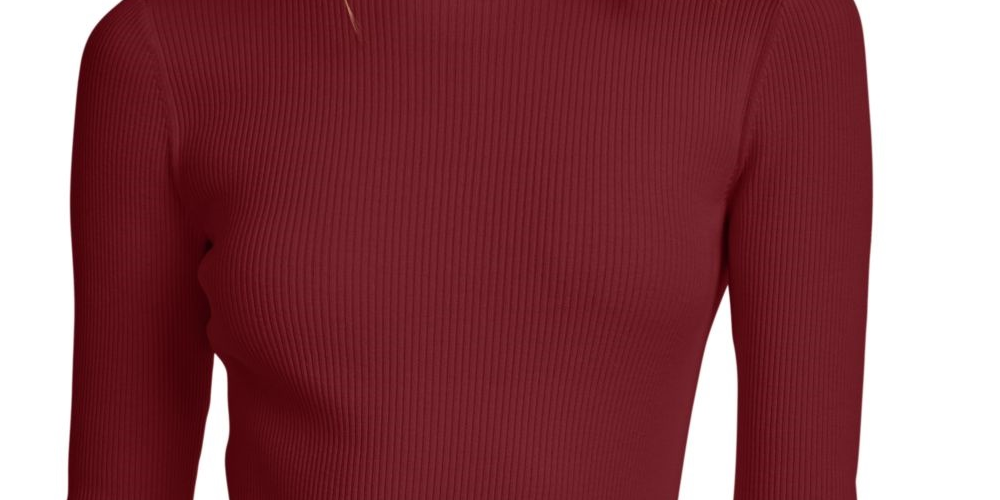 Anne Klein Women's Maroon Ruffled Long Sleeve Mock Sweater Wine Size XX-Small