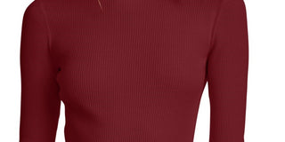 Anne Klein Women's Maroon Ruffled Long Sleeve Mock Sweater Wine Size XX-Small