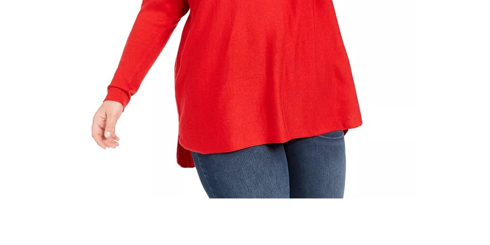 INC International Concepts Women's Plus Long-Sleeve High-Low Sweater Red Size 0X