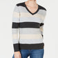 Karen Scott Women's Colorblocked V-Neck Cotton Sweater Grey Size XX-Large
