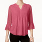 Charter Club Women's Petite Double Ruffle Solid Pintuck Top Pink Size Medium