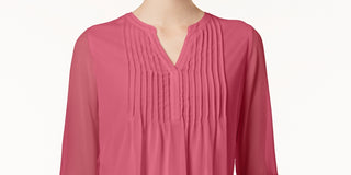 Charter Club Women's Petite Double Ruffle Solid Pintuck Top Pink Size Medium