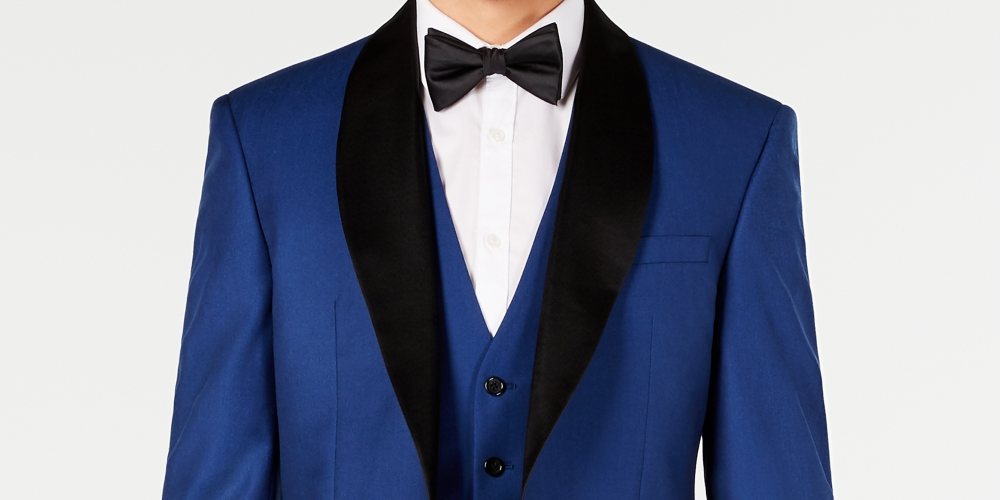 Ryan Seacrest Distinction Men's Blue Color Block Suit Jacket Blue Size 44