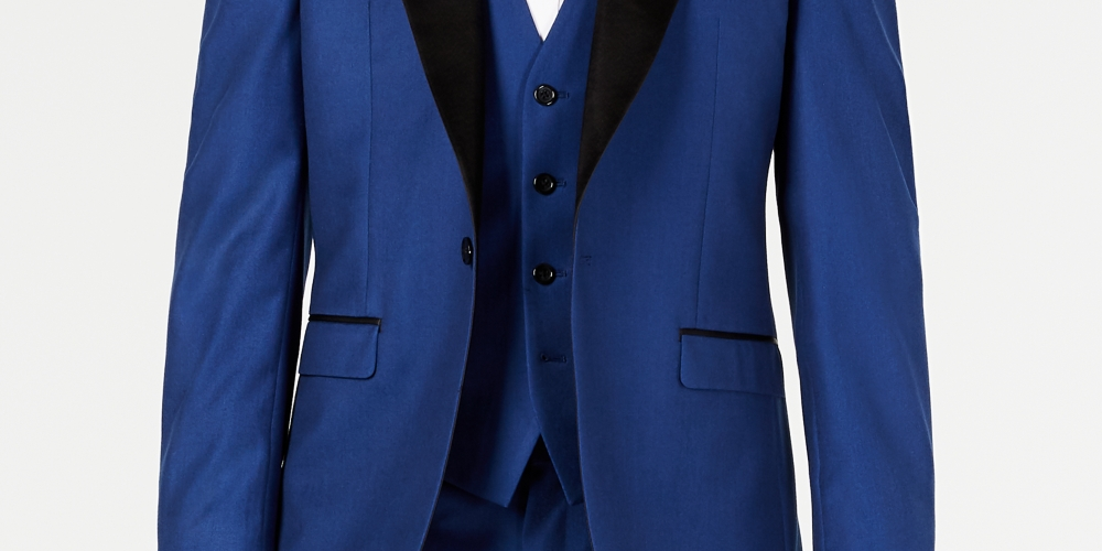 Ryan Seacrest Distinction Men's Blue Color Block Suit Jacket Blue Size 44