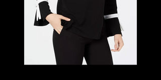 Charter Club Women's Petite Tie-Detail Crepe Top Black Size Medium