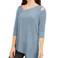 Alfani Women's Cold-Shoulder Asymmetrical Top Blue Size Large