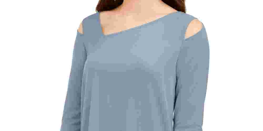 Alfani Women's Cold-Shoulder Asymmetrical Top Blue Size Large