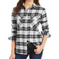 Pendleton Women's Elbow-Patch Flannel Shirt White Size XX-Small