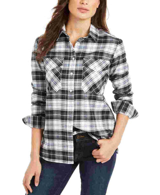 Pendleton Women's Elbow-Patch Flannel Shirt White Size XX-Small