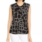 Alfani Women's Printed Pleat-Front Sleeveless Top Black Size Large