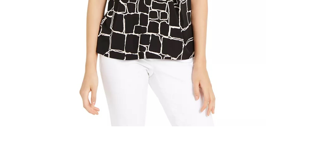 Alfani Women's Printed Pleat-Front Sleeveless Top Black Size Large
