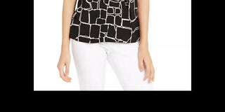 Alfani Women's Printed Pleat-Front Sleeveless Top Black Size Large
