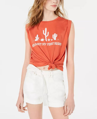 Love Tribe Juniors' Rodeo Knot-Front Graphic Tank Top Orange Size Large