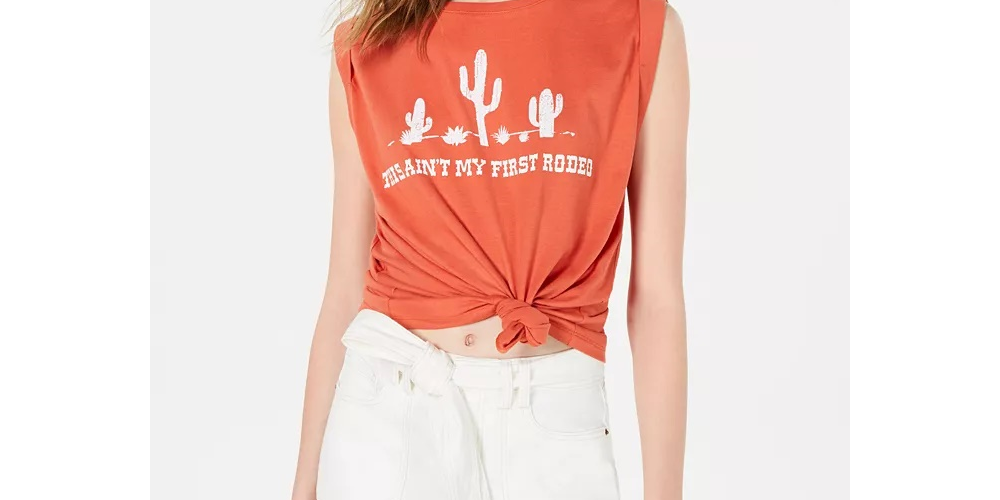 Love Tribe Juniors' Rodeo Knot-Front Graphic Tank Top Orange Size Large