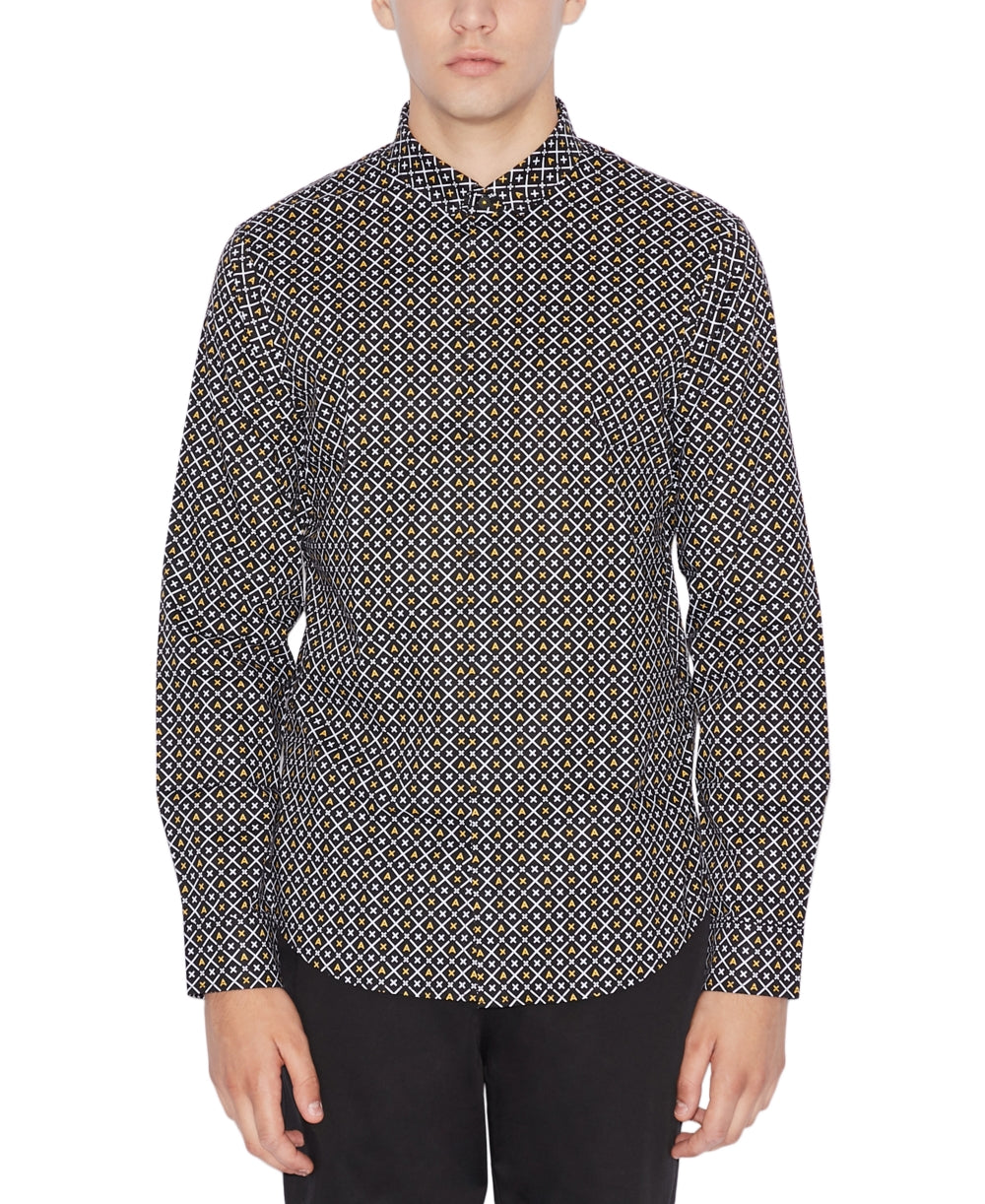 Ax Armani Exchange Men's Slim-Fit Stretch Logo-Print Shirt Black/White Size X-Large