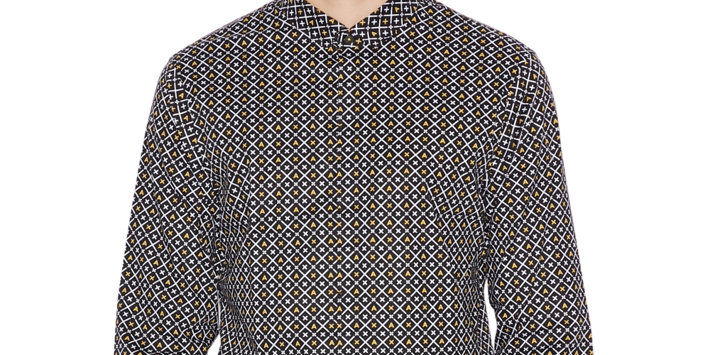 Ax Armani Exchange Men's Slim-Fit Stretch Logo-Print Shirt Black/White Size X-Large