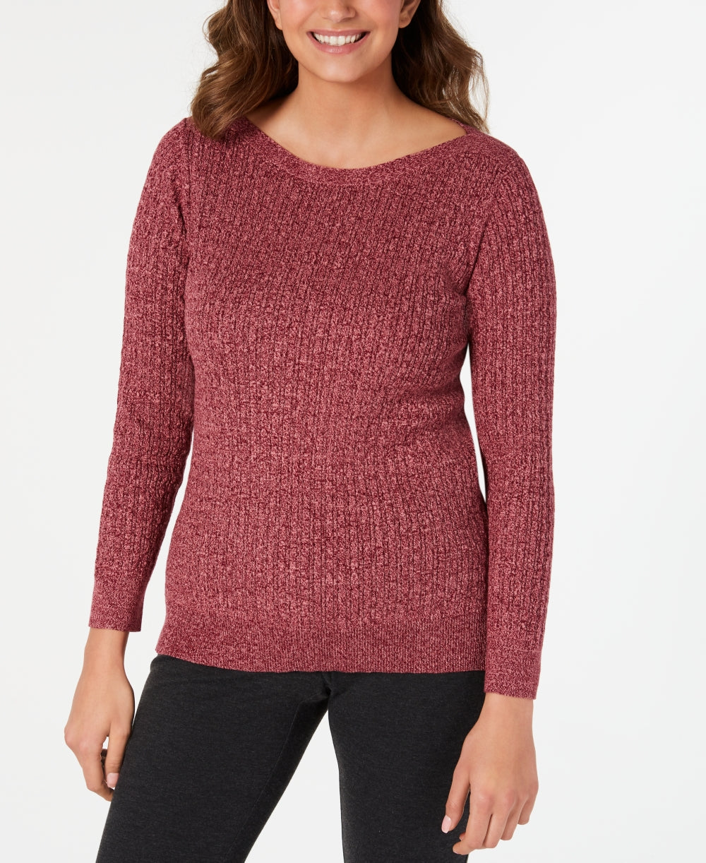 Karen Scott Women's Boat-Neck Cotton Sweater Merlot Size X-Small