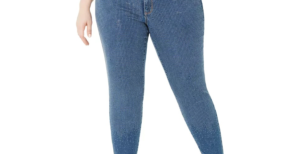 INC International Concepts Women's Plus Polka Dot Skinny Jeans Blue Size 14W