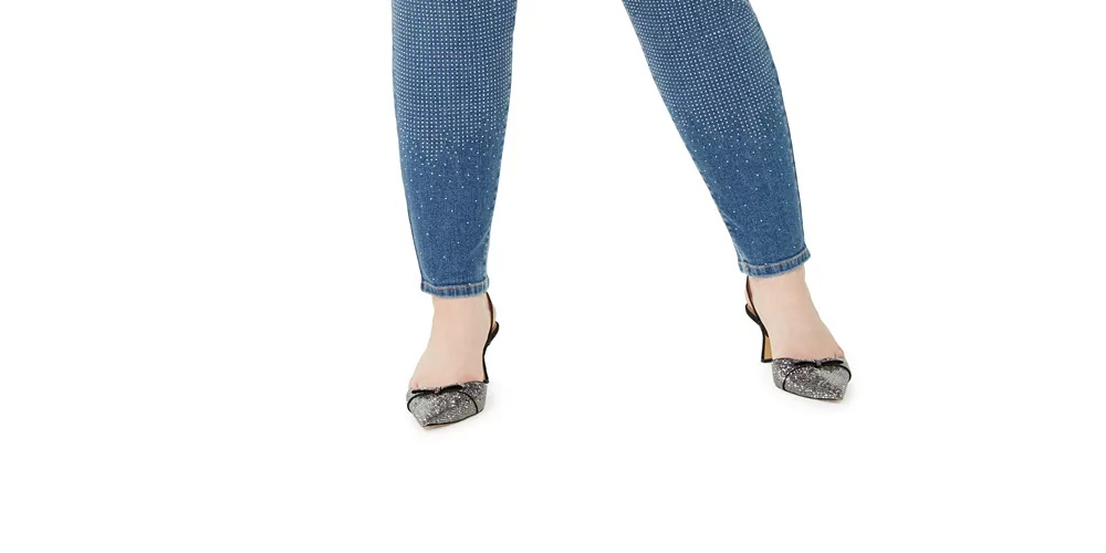 INC International Concepts Women's Plus Polka Dot Skinny Jeans Blue Size 14W