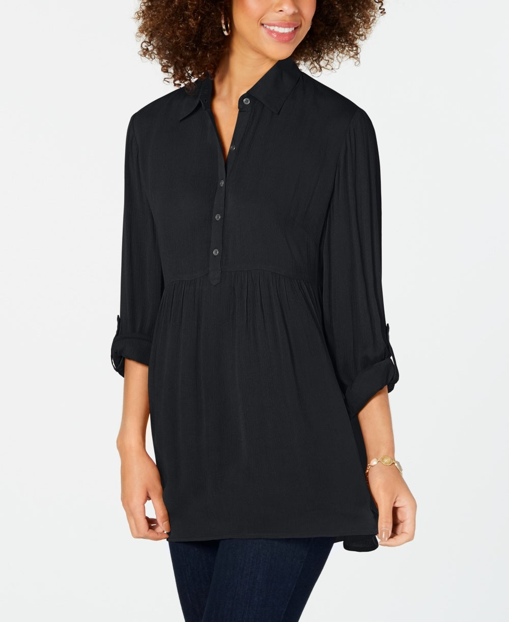 Style & Co Women's Petite Babydoll Tunic Shirt Black Size PS