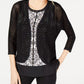 JM Collection Women's Black 3/4 Sleeve Open Cardigan Sweater Black Size -PS