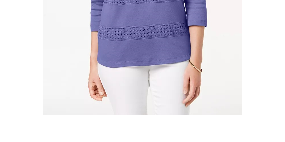 Karen Scott Women's Lace 3/4 Sleeve Square Neck Top Purple Size X-Small