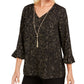 JM Collection Foil Print Necklace Top Black Size X-Small