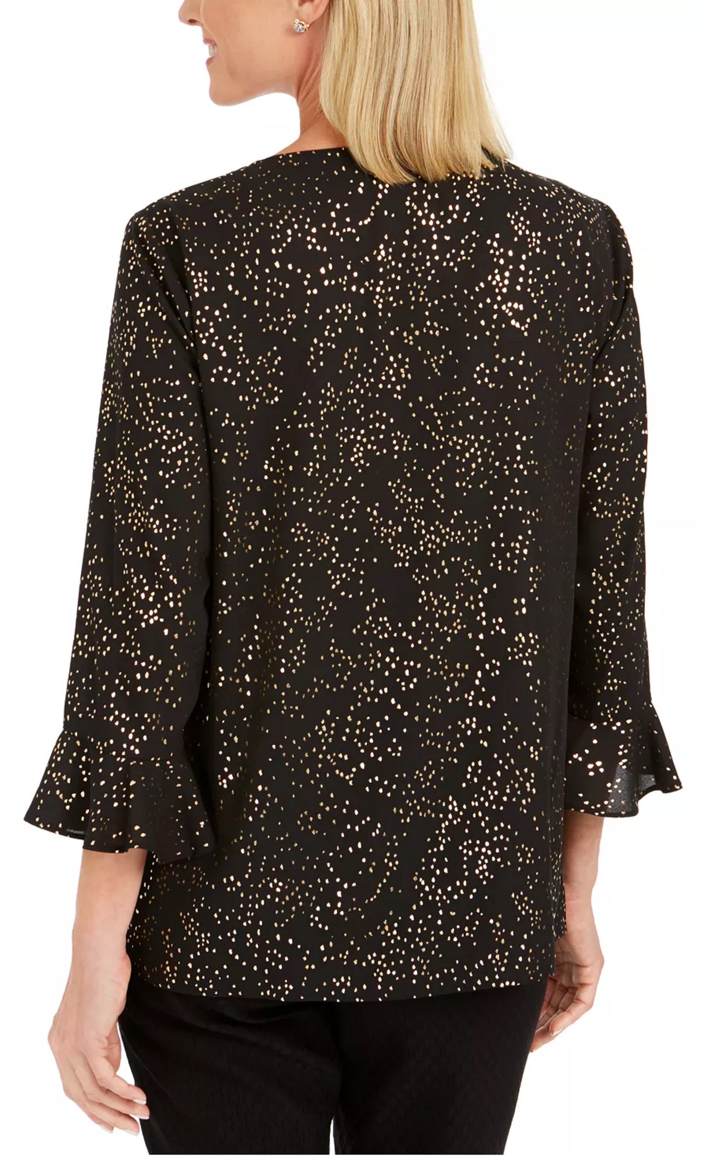 JM Collection Foil Print Necklace Top Black Size X-Small