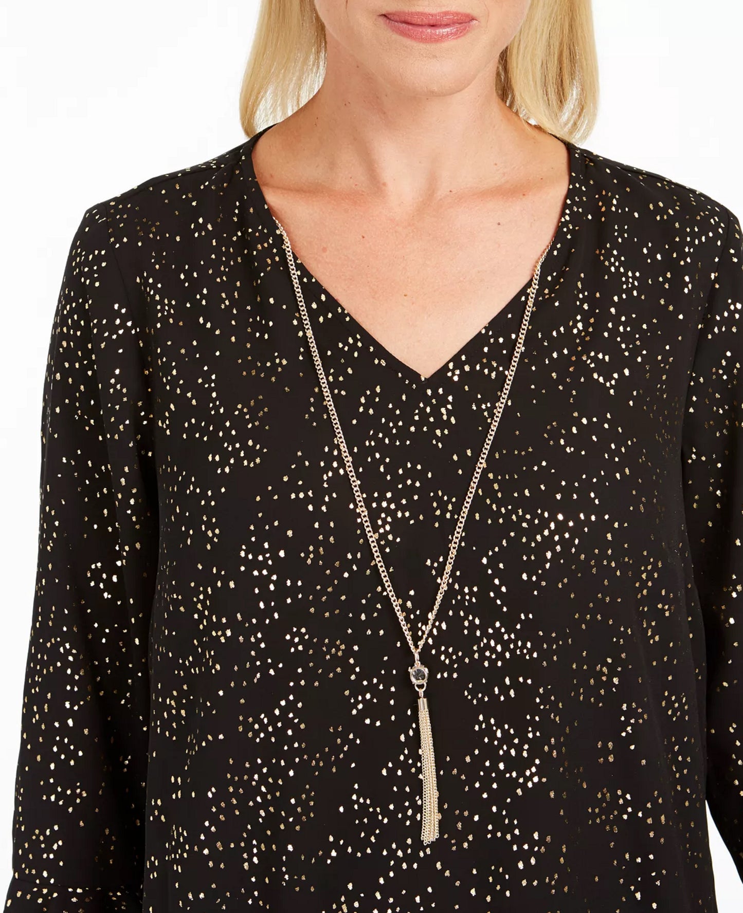 JM Collection Foil Print Necklace Top Black Size X-Small