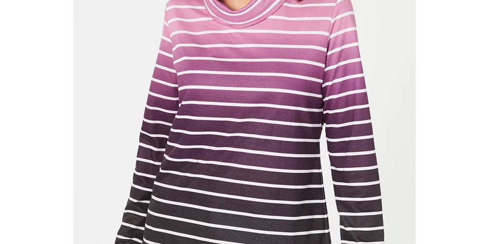 Karen Scott Women's Sport Ombre Striped Cowlneck Top Autumn Berry  Size X-Small