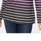 Karen Scott Women's Sport Ombre Striped Cowlneck Top Autumn Berry  Size X-Small